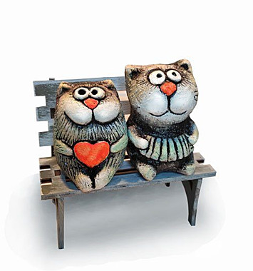 Коты на скамейке мини 