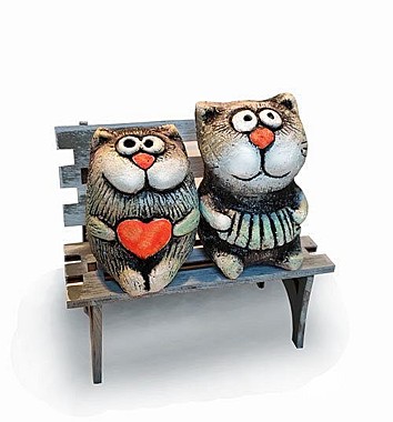 Коты на скамейке мини 